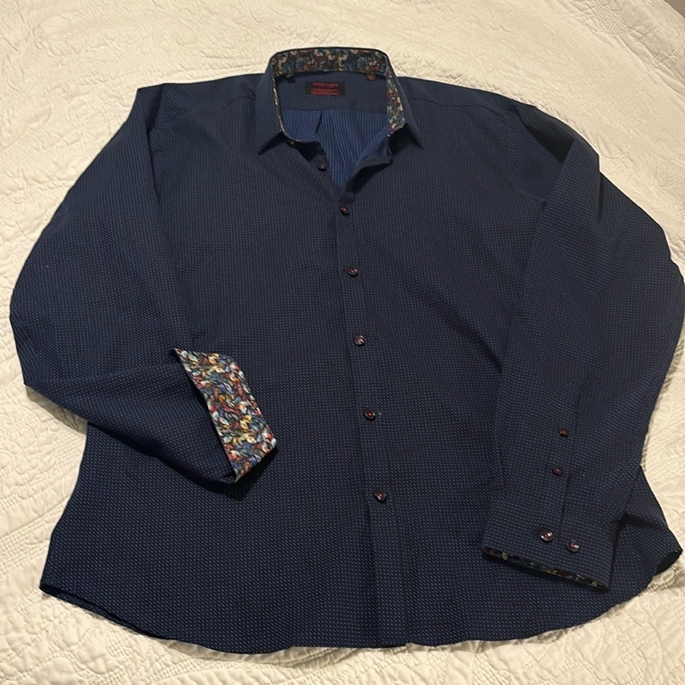 Jared Yang after hours slim fit size XL red threads colorful collar